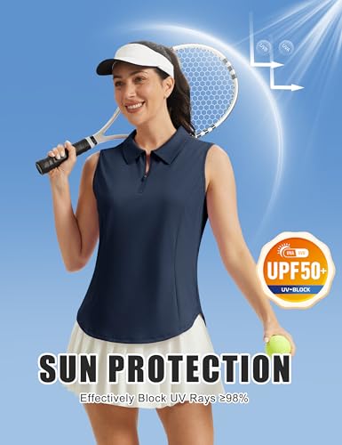 Image of MAGCOMSEN Womens Golf Shirts Sleeveless 1 /4 Zip Collared Polo Shirt UPF 50+ Quick Dry Workout Tank Tops Tennis