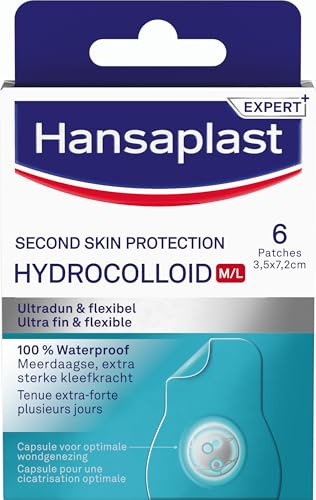 HANSAPLAST - 6 Pansements Hydrocolloïdes Second Skin Protection - Cicatrisation Rapide - Tenue Extra-Forte 72H - 100% Imperméables - Ultra-Fins & Flexibles -...