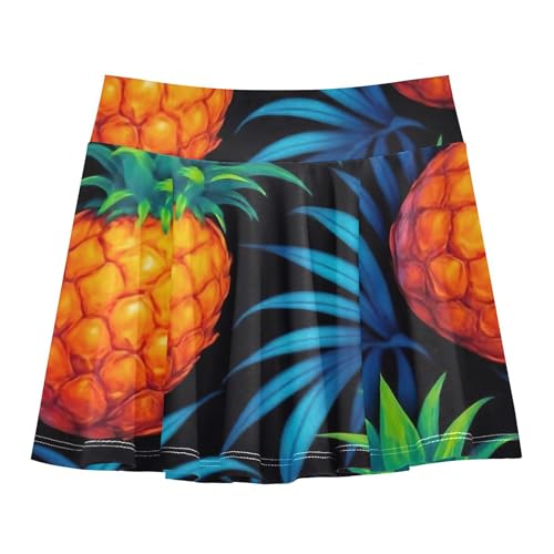 Joisal Tropical Pineapples Blue Leaves Tennis Skirts Toddler Gymnastics Athletic Shorts Girls Skorts School Skirt 4t
