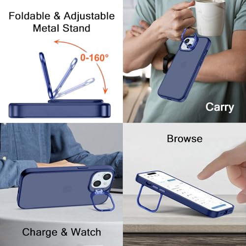 Image of TheGiftKart Hybrid Back Cover Case for iPhone 14 Plus / 15 Plus | Built-in Stand | Shockproof Hard Back Case Cover for iPhone 14+ / 15+ (PC & TPU, Frosted Matte Back, Blue Sides)