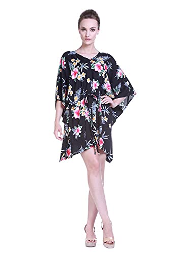 Image of Family Matching Hawaiian Clothes, Hibiscus Black | Black Hibiscus Print • Soft Rayon Fabric • Family Matching Outfits • Vacation Ready • Luau Party Wear