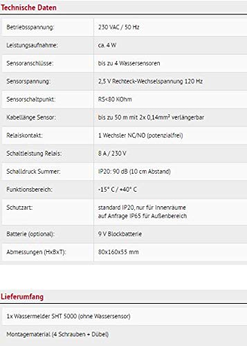 Wassermelder Schabus SHT 5000 230 V, 4 Eingänge, 9V-Batterieüberbrückung bei kurzen Stromaufall, Anschluss an BUS-System (EIB), Anschluss an externe Geräte