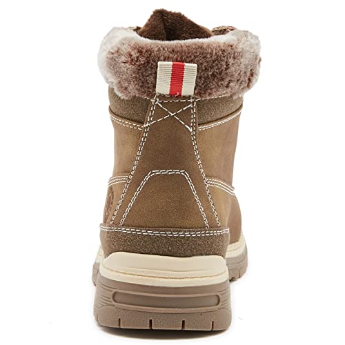 Cottimo Snow Hiking Winter Boots For Women - Casual Brown Combat Work Boot - Non-Slip Fur-Lined Ankle Boots - Fashion Boots Waterproof Leather Shoes Clearance Lmw19-Khaki-8.5 #TOP3
