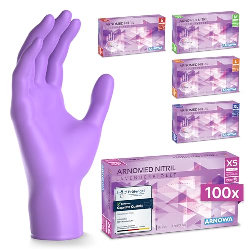 Produktbild ARNOMED Nitril Lavender Violet Einmalhandschuhe, puderfrei, lila 383-XS , 1 Packung = 100 Stück, Größe XS