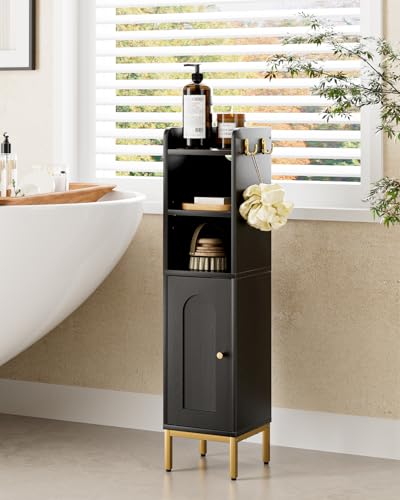 HEYZOEY Badezimmerschrank Schmal, freistehender Badschrank, hohe Badezimmerschränke mit Tür, schmaler Schrank für Badezimmer,Küche,Wohnzimmer,Schlafzimmer,Balkon oder Büro, Schwarz