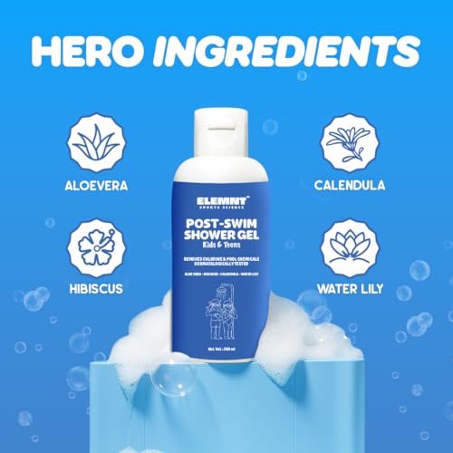 Image of Elemnt Post Swim Shower Gel for Kids & Teens | Chlorine & Odour Cleansing Body Wash | Dermatologically Tested Shower Gel | Vegan | Nourishing After Swimming Body Wash | Removes Chlorine & Soothes sensitive skin | 200 ML