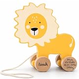 Personalisiertes Nachziehtier Löwe aus Holz mit Name – Montessori Ziehspielzeug ab 1 Jahr – Lauflernspielzeug zur Förderung der Motorik – Premium Baby Geschenk zum 1 Geburtstag – für Mädchen & Jungen