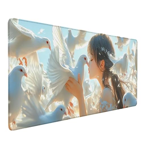 Tapis de souris de gamer impermeable blanc grand format avec bords cousus