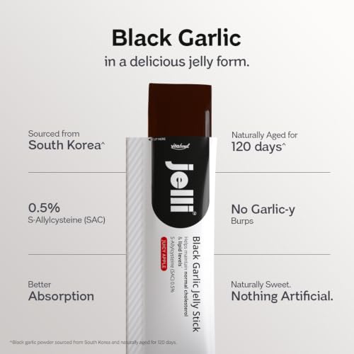 Image of Jelli Black Garlic Jelly Stick | Korean Aged Black Garlic (500mg) with 0.5% S-Allylcysteine (SAC) | Juicy Apple Flavor | No Added Sugar | Ready-to-Eat Daily Jelly | 15 Sticks (15g Each)