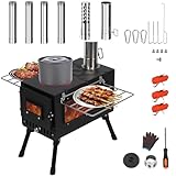 REDCAMP Réchaud à bois pliable pour tente de camping, poêle à...