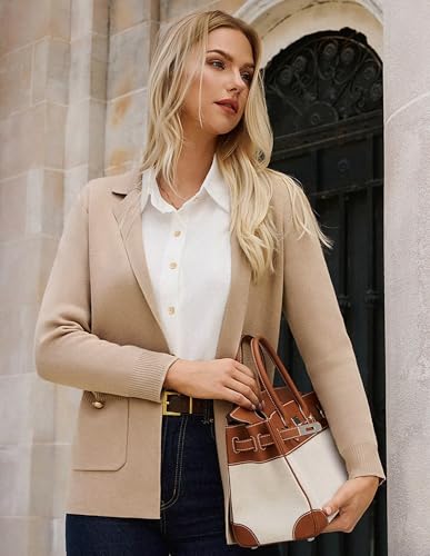 GRACE KARIN Sweater Blazers for Women Business Casual Long Sleeve Open Front Lapel Suit Jackets Work Blazer with Pockets4