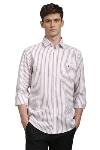Image of Louis Philippe Men's Slim Fit Signature Oxford Easy Care, Natural Stretch Full Sleeve Stripe Casual Shirt