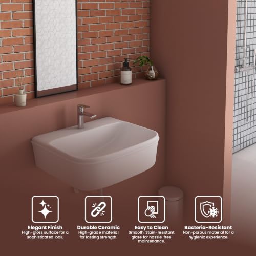 Image of Wall Hung Mount Sink Glossy Wash Basin for Bathroom - White