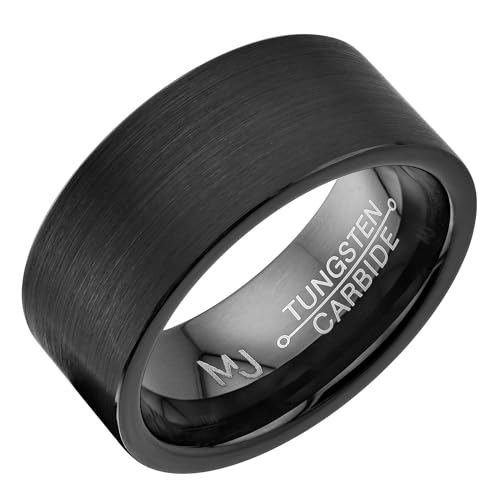 Brushed Black Plated 9mm Tungsten Carbide Pipe Cut COMFORT FIT Wedding Band Ring