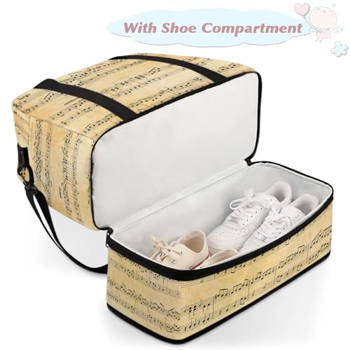 Large Weekender Overnight Bags Travel Duffel Bag for Women Men Retro Music Score Music Gym Bags With Shoe Compartment Foldie Travel Tote Bag Carry On Personal Item Bag for Travel Gym Sports4