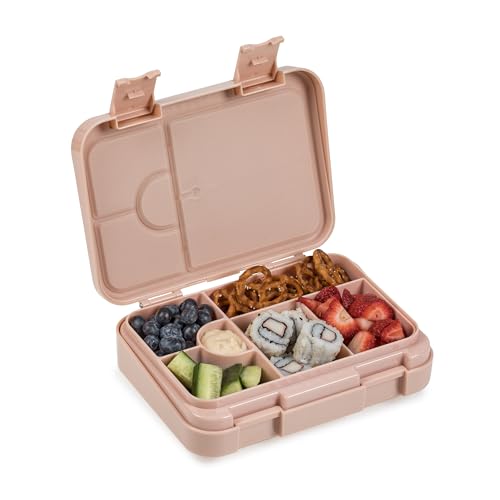 nouka Chill Bento Lunch Box | Easy to Open Latches | Spill Proof Design | 6-Compartment Removable Tray | Soft Blush