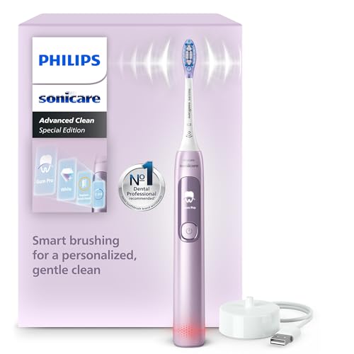 Philips Sonicare AdvancedClean Limited Edition, Spazzolino elettrico - schermo smart, sensore di pressione, promemoria sostituzione testina, 5 modalità di spazzolamento e SmarTimer, rosa, HX3792/12