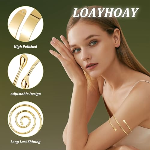 6PCS Gold Arm Cuff for Women Upper Arm Cuff Bracelets Adjustable Open Cuff Bangle Bracelet Minimalist Coil Swirl Upper Arm Bands Armband Set3