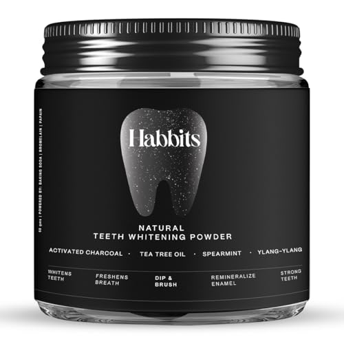Image of Habbits Natural Oral Care Bundle | Charcoal Mouthwash + Teeth Whitening Powder + Copper Tongue Cleaner + 2 Biodegradable Toothbrushes | Vitamin Enriched SLS & Fluoride Free | FDA Certified | Combo Pack of 4