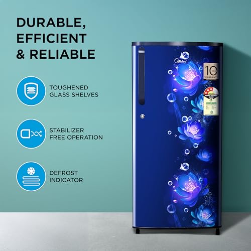 Image of Midea 190 L 3 Star Direct Cool Refrigerator (MRD190D3HPCB, Blue, Flower, 2025 Model)