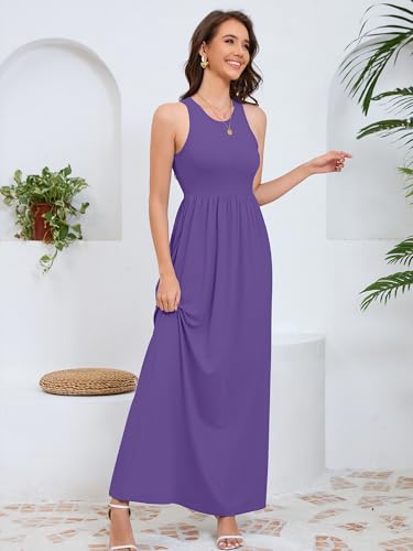 Image of DEARCASE Women's Sleeveless Maxi Dress Casual Plain Loose Summer Vacation Beach Long Dresses with Pockets