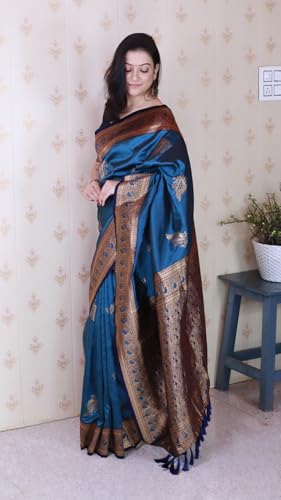 Image of SGF11 Women's Kanjivaram Pure Soft Silk Saree With Blouse Piece