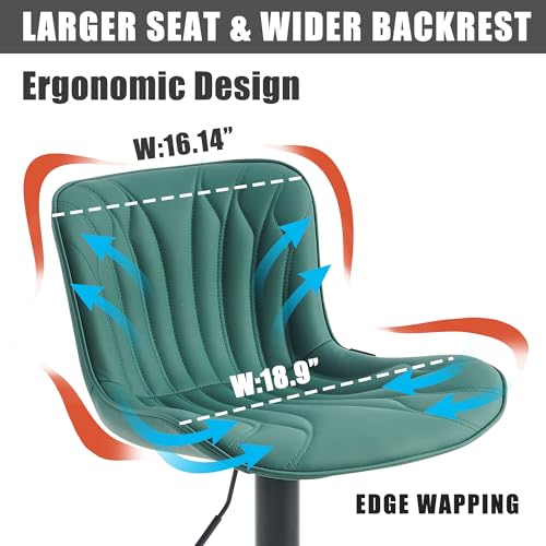 Image of Bar Stools Set of 4 Modern Kitchen Counter Chairs Barstools Dark Green | Faux leather upholstered island chairs with backs & metal base. Swive Adjustable Height, easy to clean & load 300 lbs