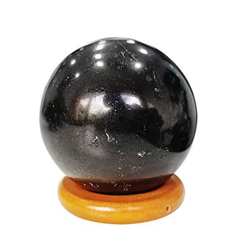 Image of Shubhanjali Feng Shui Black Tourmaline Crystal Sphere for Vastu 200-250 Gm Healing Gemstone Black Tourmaline Stones Ball for Meditation Focus Crysal at Home Dcor, Religious