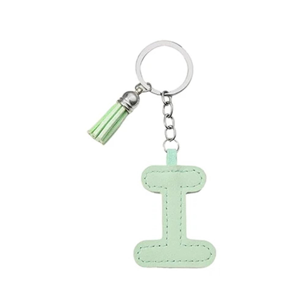 ARFUKA Letter Keyring with Colored PU Leather Tassel Pendant Alphabet I Keychain- Cute Bag Charm, Backpack Decoration Accessories for Women & Men