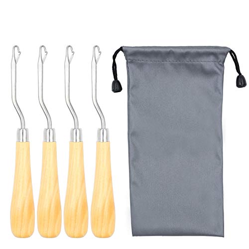 SUBANG 4 Pieces Latch Hook 6.5 Inch Wooden Bent Tool Set with Storage Bag