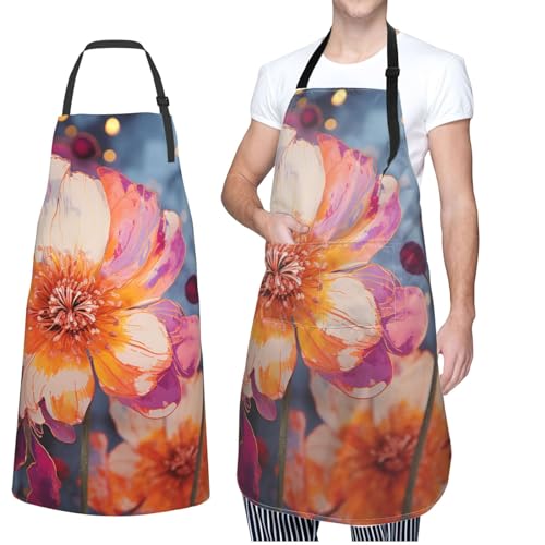GFLFMXZW Apron for Women Men Waterpoof Aprons Bright Flowers Adjustable Bib Work Aprons for Dishwashing