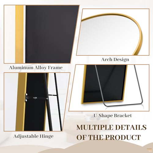 Suidia Arched Full Length Mirror, 72"x44" Floor Mirror Freestanding, Floor Standing Full Body Mirror with Stand for Bedroom, Hanging Mounted for Living Room Cloakroom, Gold