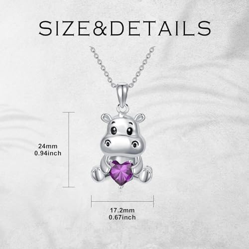 Image of PROESS Animal Birthstone Necklace 925 Sterling Silver Otter /Axolotl /Hippo /Elephant /Dachshund /Monkey /Red Panda Pendant Necklace Animal Birthstone Jewelry Gifts for Women