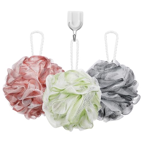 Didiseaon 3Pcs Bath Loofah Balls for Body Wash and Exfoliation Sponges with Rich for Cleaning and Fun Bath Experience for Adults