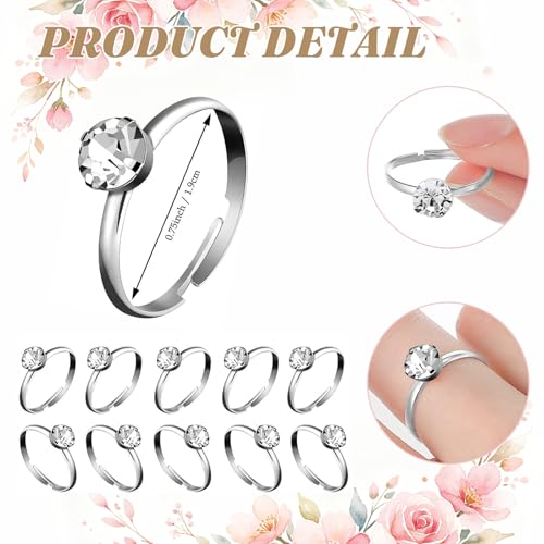 Image of Whaline 36 Packs Diamond Engagement Rings Bridal Shower Rings for Wedding Table Decorations, Party Supply, Favor Accents, Cupcake Toppers
