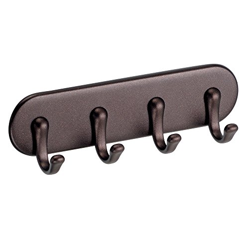 InterDesign AFFIXX, Peel and Stick Strong Self-Adhesive Key Storage Rack for Entryway, Office, Kitchen - 4 Hooks, Medium, Bronze