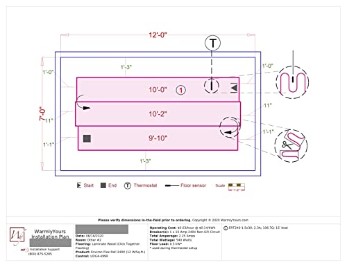 Electric Radiant Floor Heating for Carpet, Laminate and Floating Wood Floors - 45 sq.ft. Cut-and-Turn for Custom Fit – Ultra-Thin Heated Mat - WarmlyYours Environ 1.5 x 30 ft., 240V, 12 Watts/sq.ft.