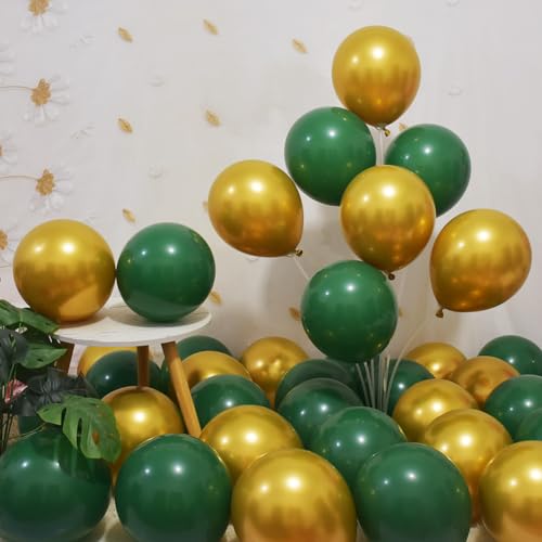 Image of 200 Pcs Green and Gold Balloons 5 Inch Latex Dark Green Metallic Gold Bulk Small Balloon Arch Garland Kit for Birthday Wedding Bridal Baby Shower Supplies Graduation Party Decorations