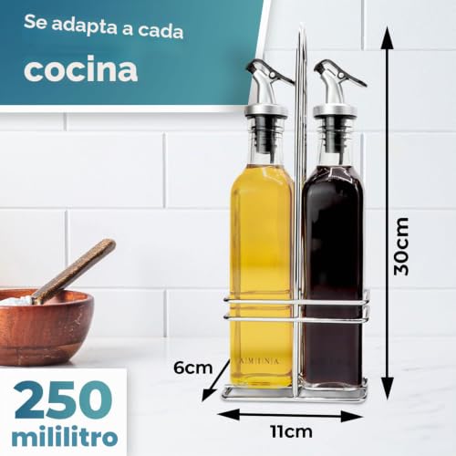Miniatura 5 de Cucino Juego De Vinagrera Y Aceitera - Toscana 2 Botellas De Aceite De 250 Ml Con Soporte A Prueba De Fugas Y Sin Goteo Con Tapón Antisuciedad