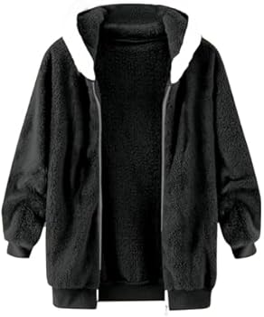 Generisch Teddy fleecejack voor heren, met capuchon, ritssluiting, hoodie, winter, sweatjack met teddybont, oversized capuchonjas, warme teddyfleece jas, overgangsjas, fleece, sportieve gewatteerde