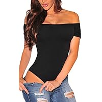 Ancapelion Women’s Off Shoulder Short Sleeve Bodysuit Sexy Stretchy Bodycon Top
