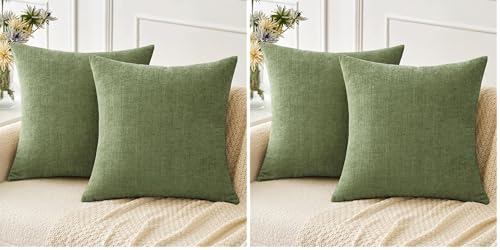 Image of MIULEE Pack of 4 Couch Throw Pillow Covers 18x18 Inch Spring Soft Sage Green Chenille Pillow Covers for Sofa Living Room Solid Dyed Pillow Cases
