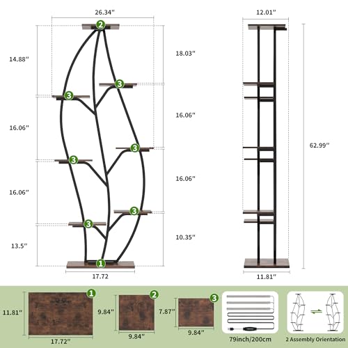 Image of Plant Stand Indoor with Grow Lights - Lighted Indoor Plant Shelf, 63 inch 8 Tier Corner Plants Stands for Indoor Growing, Leaf-Shaped Tall Flower Display Shelves Holder for Living Room, Bedroom, Black