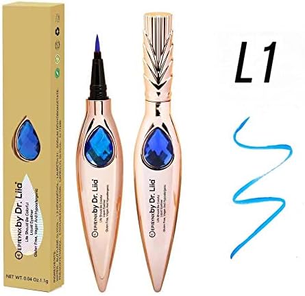 EPILYNX by Dr. Liia - Gem Liquid Eyeliner Waterproof Smudge Proof with Fine Felt Tip - Long-Lasting Vegan Gluten-Free Hypoallergenic Liquid Liner Pen - Makeup Fashion Eye Liner (Blue)