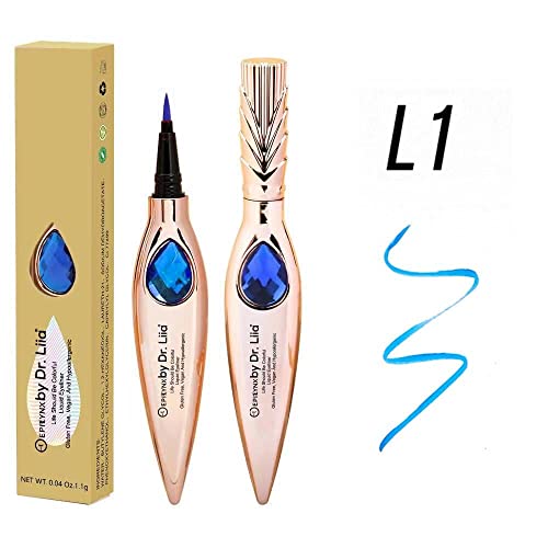 EPILYNX by Dr. Liia - Gem Liquid Eyeliner Waterproof Smudge Proof with Fine Felt Tip - Long-Lasting Vegan Gluten-Free Hypoallergenic Liquid Liner Pen - Makeup Fashion Eye Liner (Blue)