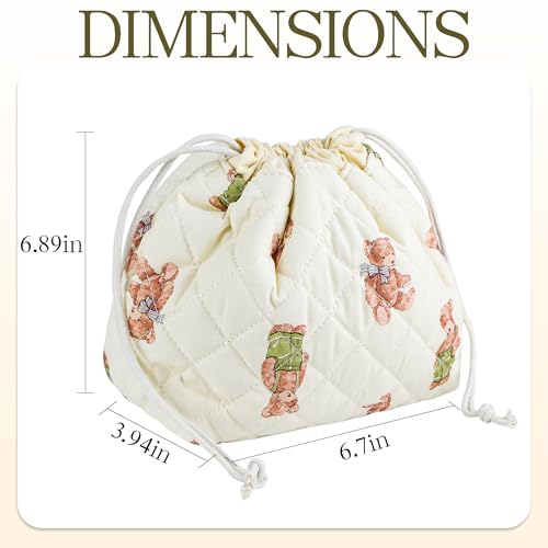 Quilted Makeup Bag for Women, Coquette Aesthetic Cosmetic Bag, Cute Travel Toiletry Bag, Cotton Drawstring Pouch for Women and Girls2