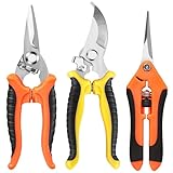Estares 3 Pack Stainless Steel Garden Shears Pruning Set, Bypass, Serrated, and Straight Blade Scissors for Trimming Flowers, Branches, Stems - Perfect Pruners for Gardening & Plant Care