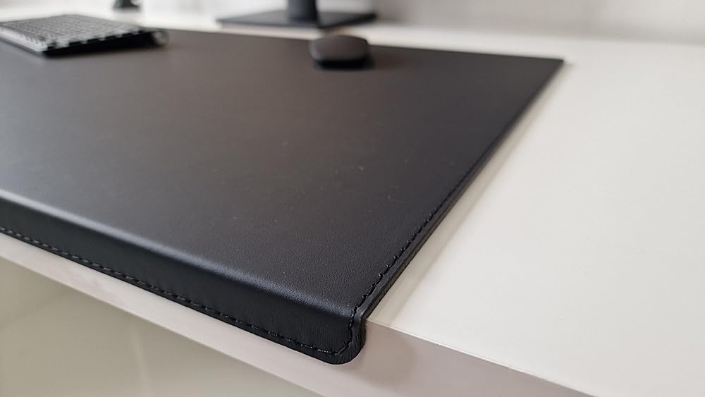 Gewinkelte Schreibtischunterlage mit Kantenschutz Echt Leder Schwarz 90 x 47cm Echt Rindsleder glatt ohne Mousepad