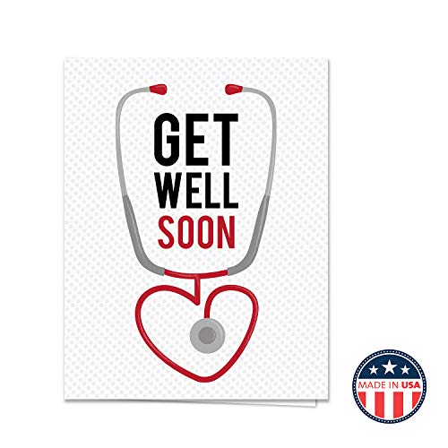 Canopy Street Huge Illustrated Get Well Card / 8.5" X 11" Large Greeting Card/Modern Extra Large Stethoscope Card #TOP6
