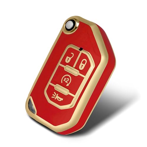 WORCAS TPU Smart Key Fob Case Protective Cover Compatible with Jeep Gladiator JT Sahara JLU Wrangler JL Rubicon,4 Button Keyless Entry Remote Accessories(Red)